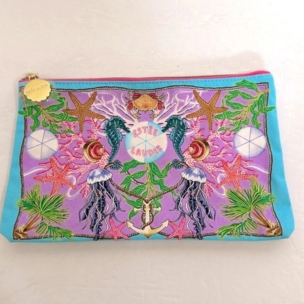 ESTEE LAUDER Coastal Tropical Seashell Makeup Cosmetic Bag Multicolor Canvas 10